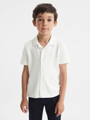 Reiss White Westley Senior Cuban Collar Ribbed Shirt - Image 3 of 6