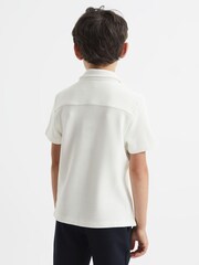 Reiss White Westley Senior Cuban Collar Ribbed Shirt - Image 5 of 6