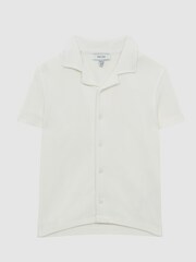 Reiss White Westley Junior Cuban Collar Ribbed Shirt - Image 2 of 6