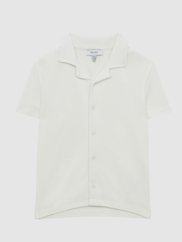 Reiss White Westley Junior Cuban Collar Ribbed Shirt - Image 2 of 6