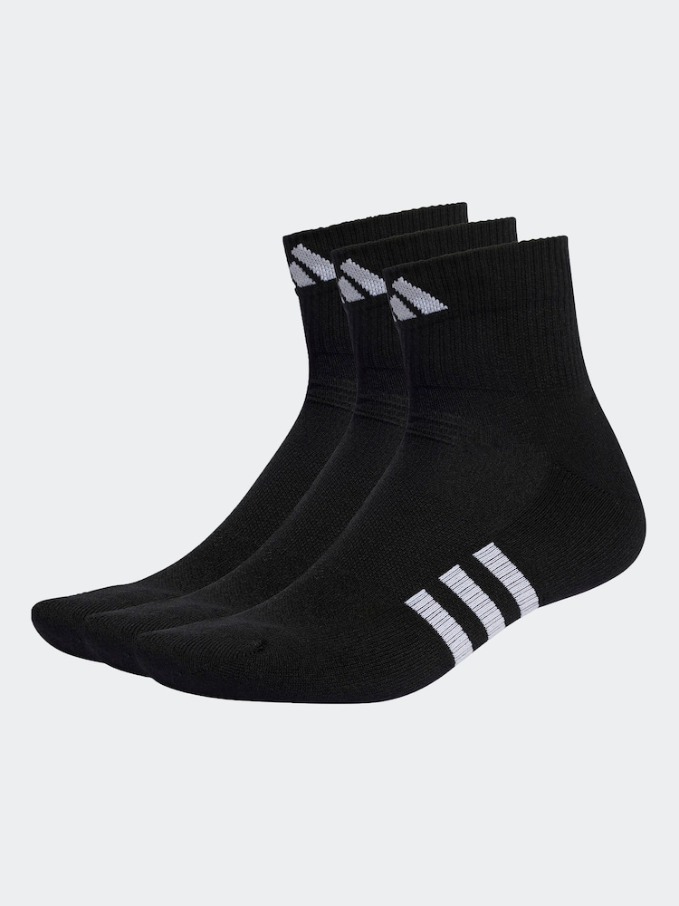 adidas Black Cushioned Mid-Cut Socks 3 Pack - Image 1 of 4 adidas Black Cushioned Mid-Cut Socks 3 Pack - Image 1 of 4