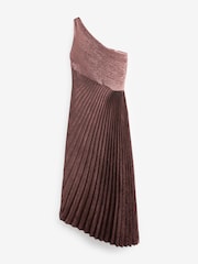 Pink One Shoulder Metallic Pleated Midi Dress - Image 4 of 5