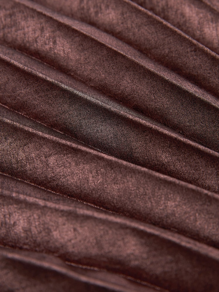 Pink One Shoulder Metallic Pleated Midi Dress - Image 5 of 5