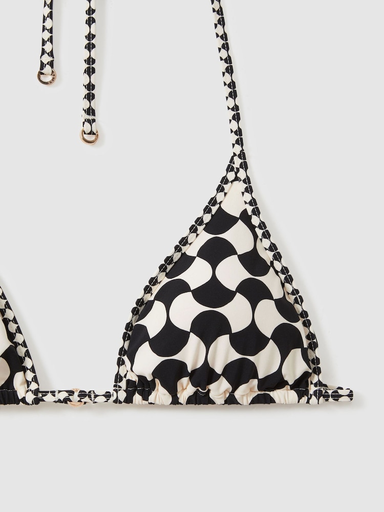 Reiss White/Black Thia Printed Triangle Bikini Top - Image 4 of 4