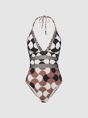Reiss White/Black Hope Printed Mesh Swimsuit - Image 2 of 5
