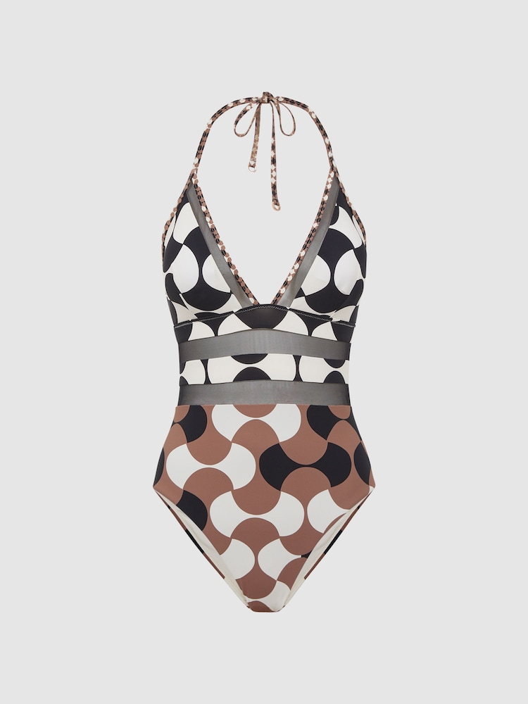 Reiss White/Black Hope Printed Mesh Swimsuit - Image 2 of 5