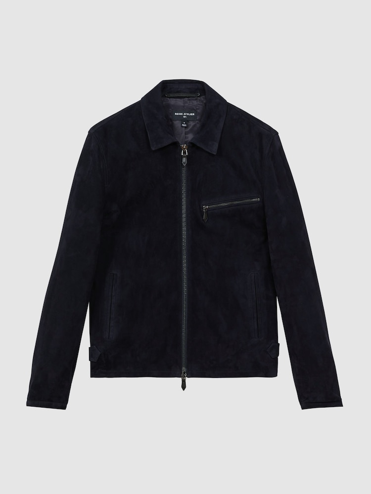 Reiss Navy Perry Atelier Metis Suede Zip-Through Jacket - Image 2 of 8