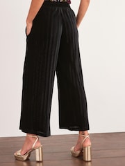 Black Velvet Pleated Culotte Trousers - Image 3 of 5