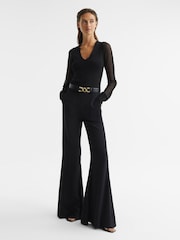 Reiss Black Sophie Sheer Sleeve Knitted Top - Image 3 of 7