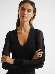 Reiss Black Sophie Sheer Sleeve Knitted Top - Image 4 of 7