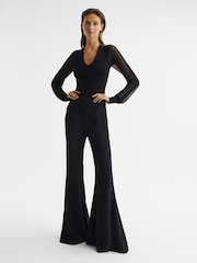 Reiss Black Sophie Sheer Sleeve Knitted Top - Image 6 of 7