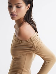 Reiss Camel Hudson Off-Shoulder Long Sleeve Top - Image 3 of 7