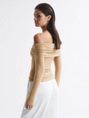 Reiss Camel Hudson Off-Shoulder Long Sleeve Top - Image 5 of 7