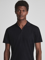 Reiss Navy Jaxx Mercerised Open Collar Polo T-Shirt - Image 1 of 6