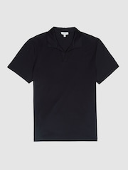 Reiss Navy Jaxx Mercerised Open Collar Polo T-Shirt - Image 2 of 6