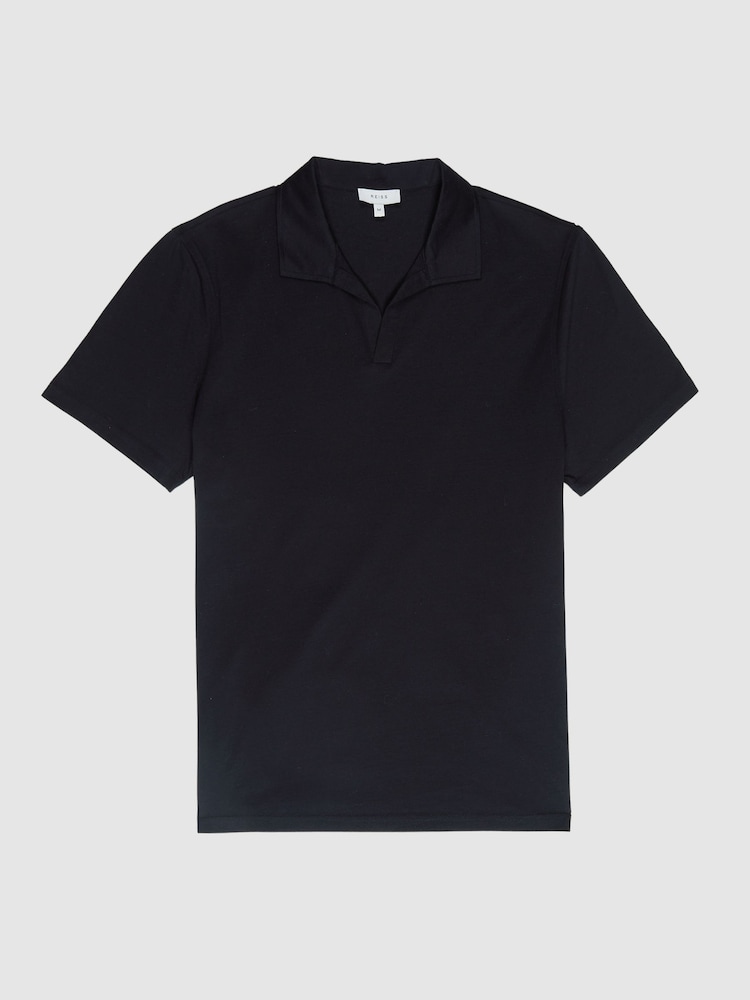 Reiss Navy Jaxx Mercerised Open Collar Polo T-Shirt - Image 2 of 6