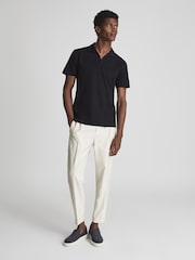 Reiss Navy Jaxx Mercerised Open Collar Polo T-Shirt - Image 3 of 6