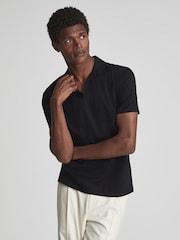 Reiss Navy Jaxx Mercerised Open Collar Polo T-Shirt - Image 4 of 6