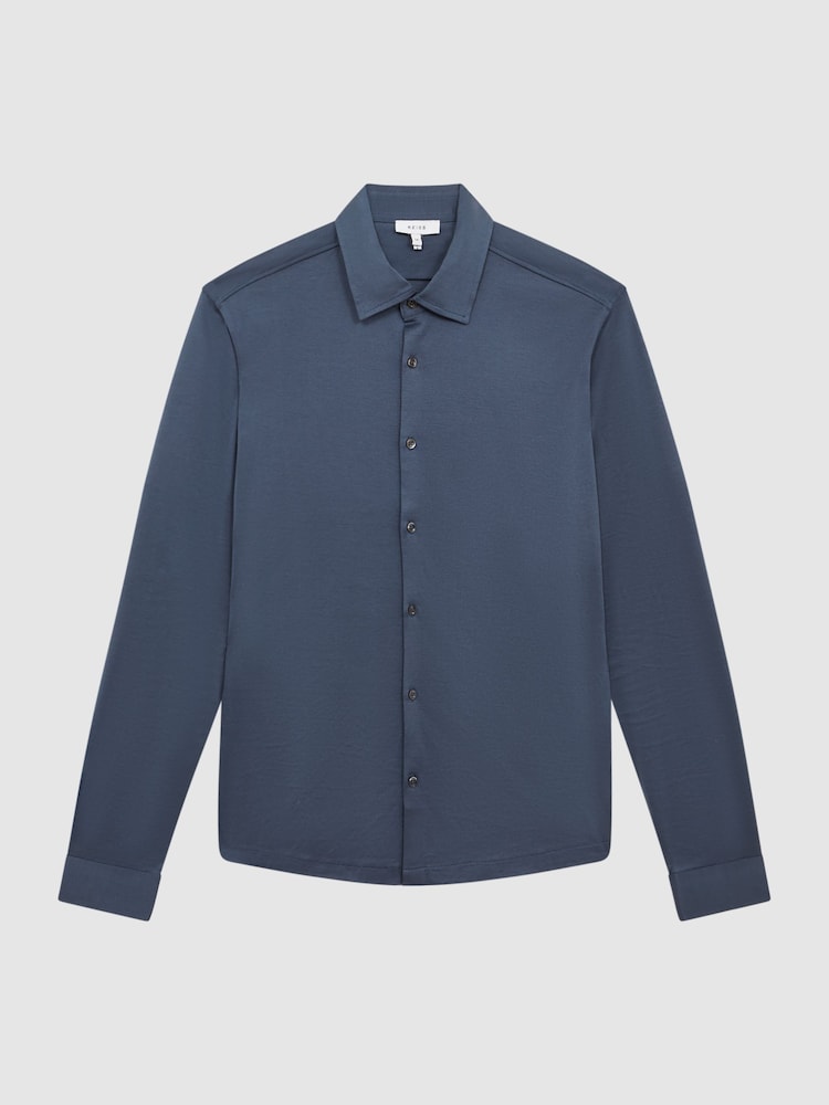 Reiss Steel Blue Baron Mercerised Jersey Shirt - Image 2 of 7