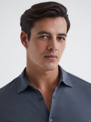 Reiss Steel Blue Baron Mercerised Jersey Shirt - Image 4 of 7