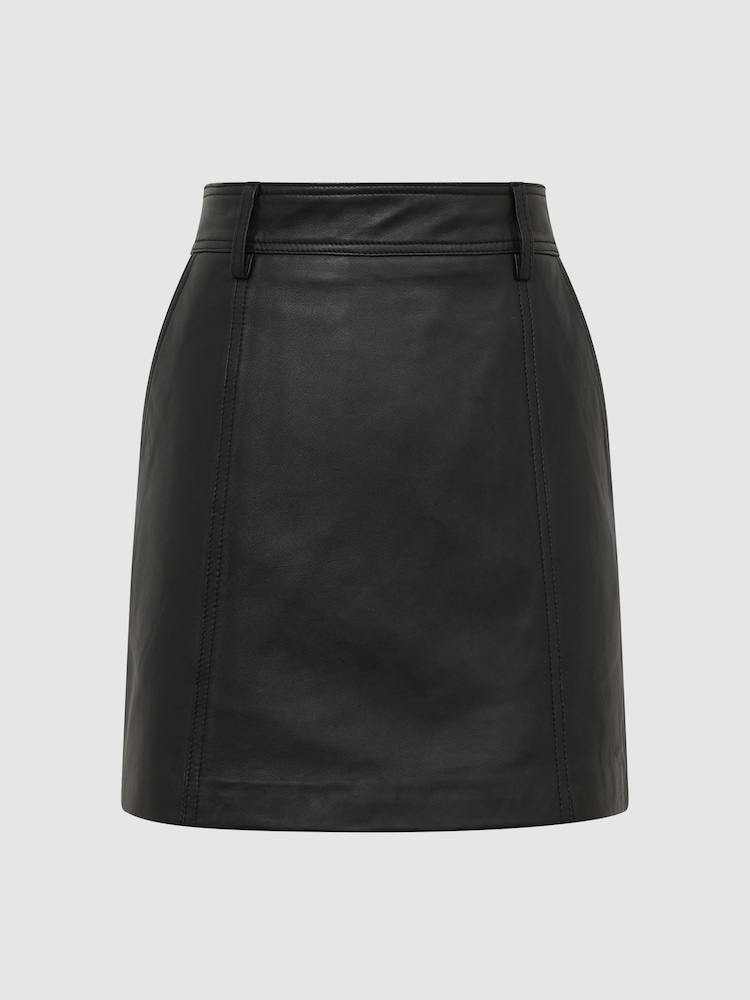 Reiss Black Eliza Leather Mini Skirt - Image 2 of 6