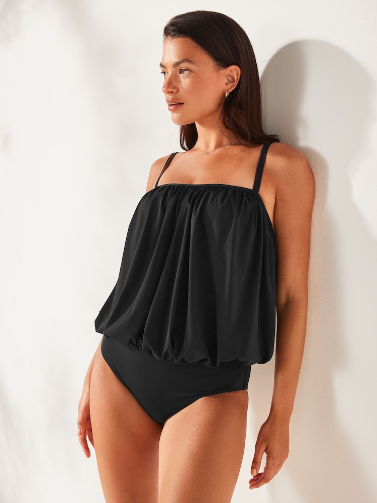 Black Print Blouson Shaping Swimsuit - Image 1 of 4