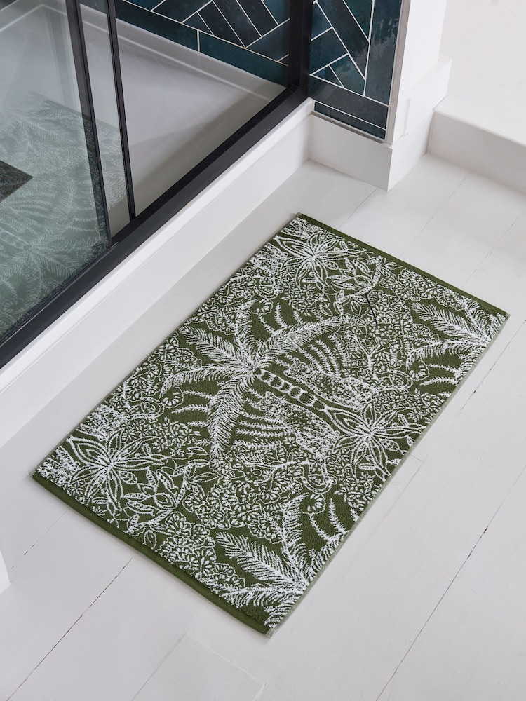 Clarke & Clarke Green Leopardo 100% Cotton Terry Bath Mat - Image 1 of 3