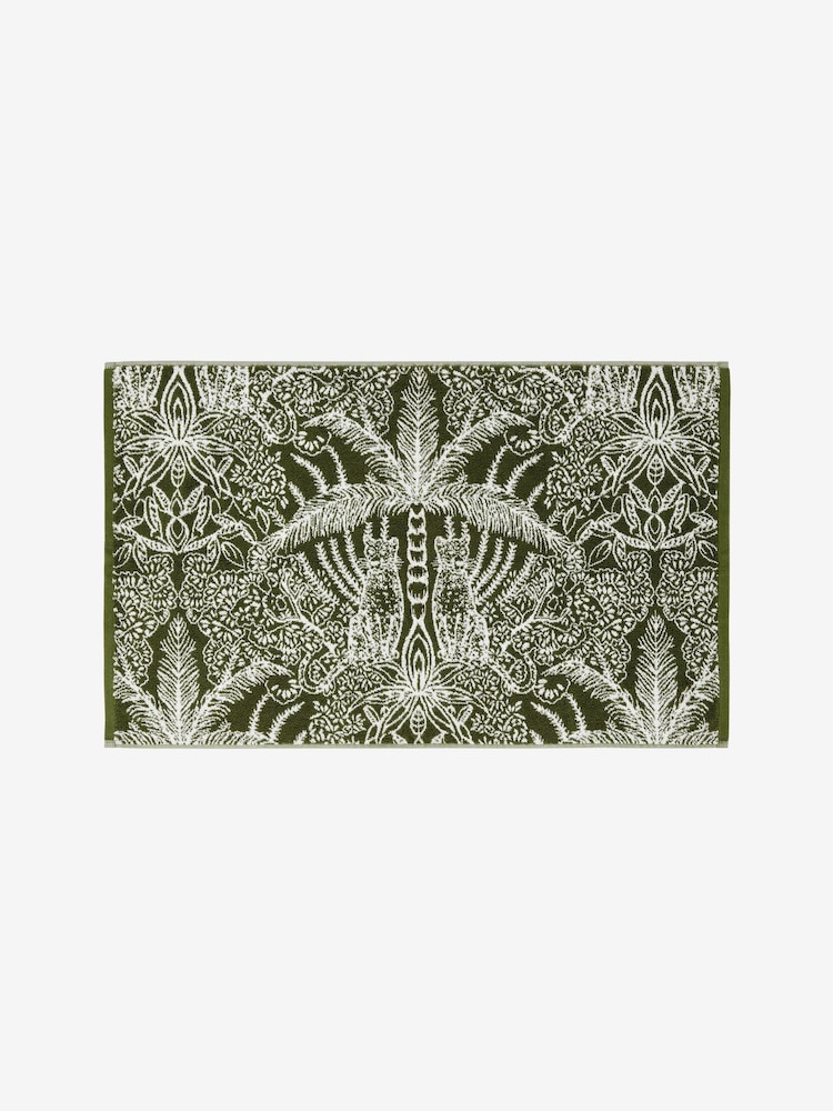 Clarke & Clarke Green Leopardo 100% Cotton Terry Bath Mat - Image 3 of 3