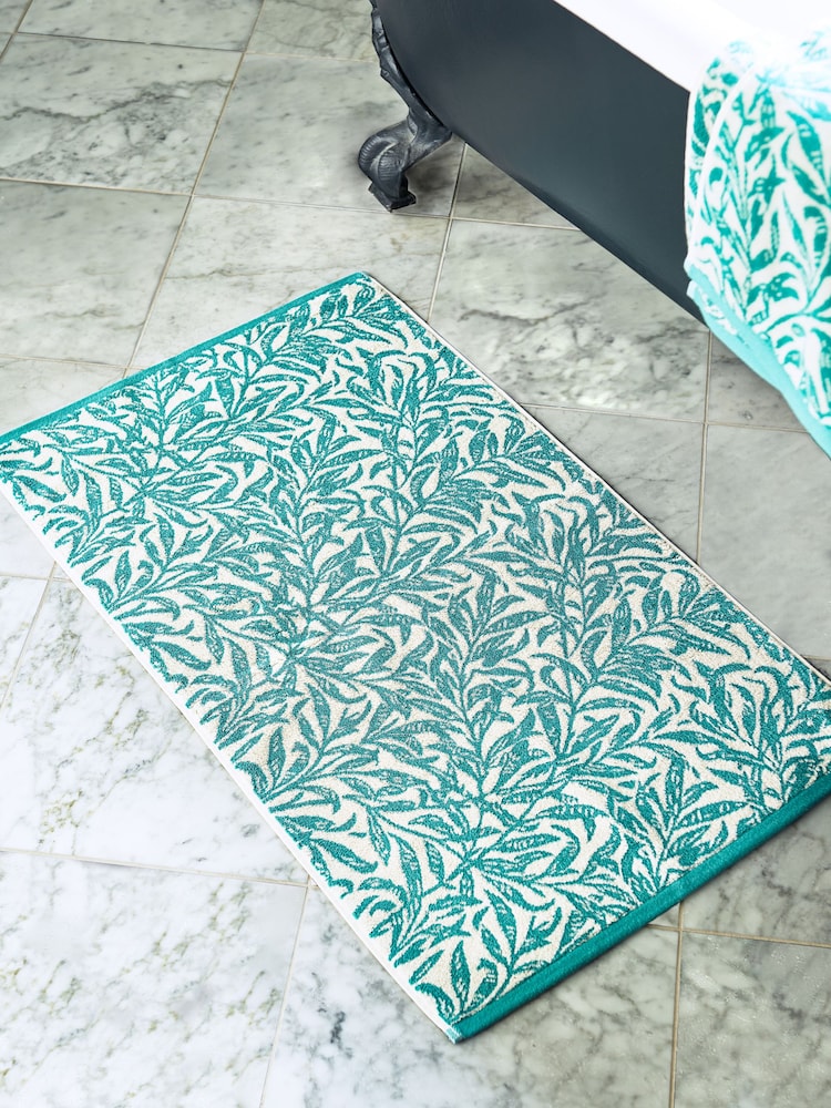 Clarke & Clarke Teal Blue William Morris Willow Boughs 100% Cotton Terry Bath Mat - Image 1 of 3