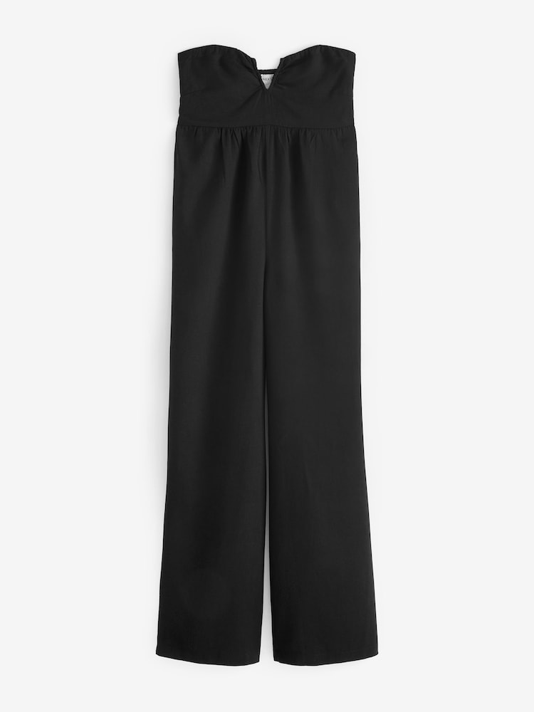 Rochelle Humes Black Wide Leg Bandeau Jumpsuit With Linen - Image 2 of 6