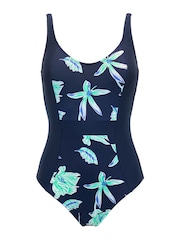 Pour Moi Blue Scoop Neck Panel Swimsuit - Image 4 of 5