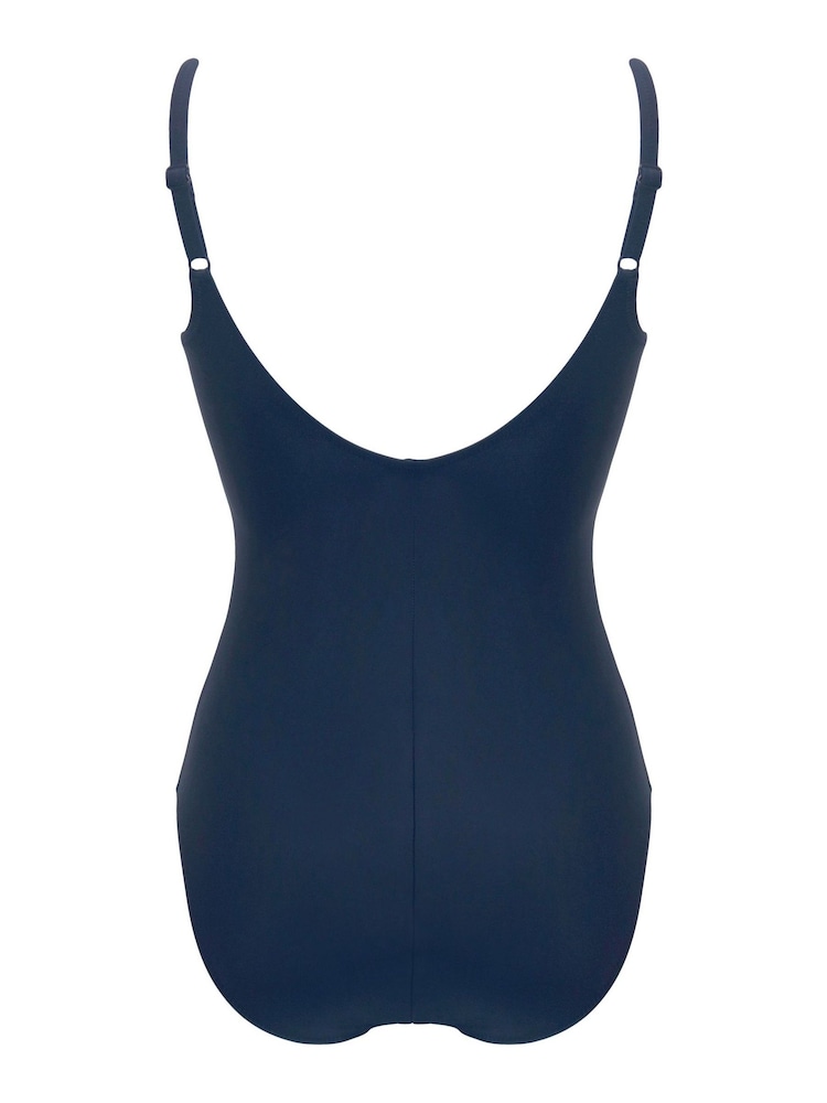 Pour Moi Blue Scoop Neck Panel Swimsuit - Image 5 of 5