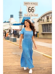 Pour Moi Blue Sadie Shirred Dress - Image 1 of 5