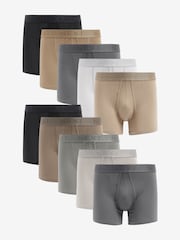Grey/Neutral 10 pack A-Front Boxers - Image 1 of 12