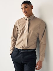 Neutral Brown Single Cuff Shirt And Tie Pack - Image 1 of 8