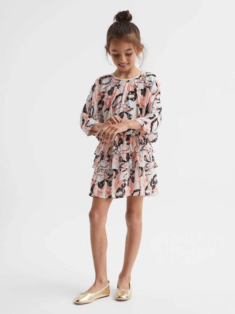 Reiss Blue Print Kayla 9-12 yrs Printed Ruffle Dress - Image 1 of 6