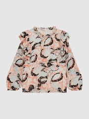 Reiss Blue Print Angelica 3-9 yrs Printed Ruffle Blouse - Image 2 of 4