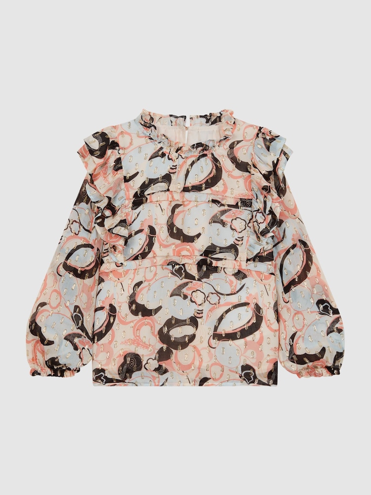 Reiss Blue Print Angelica 3-9 yrs Printed Ruffle Blouse - Image 2 of 4