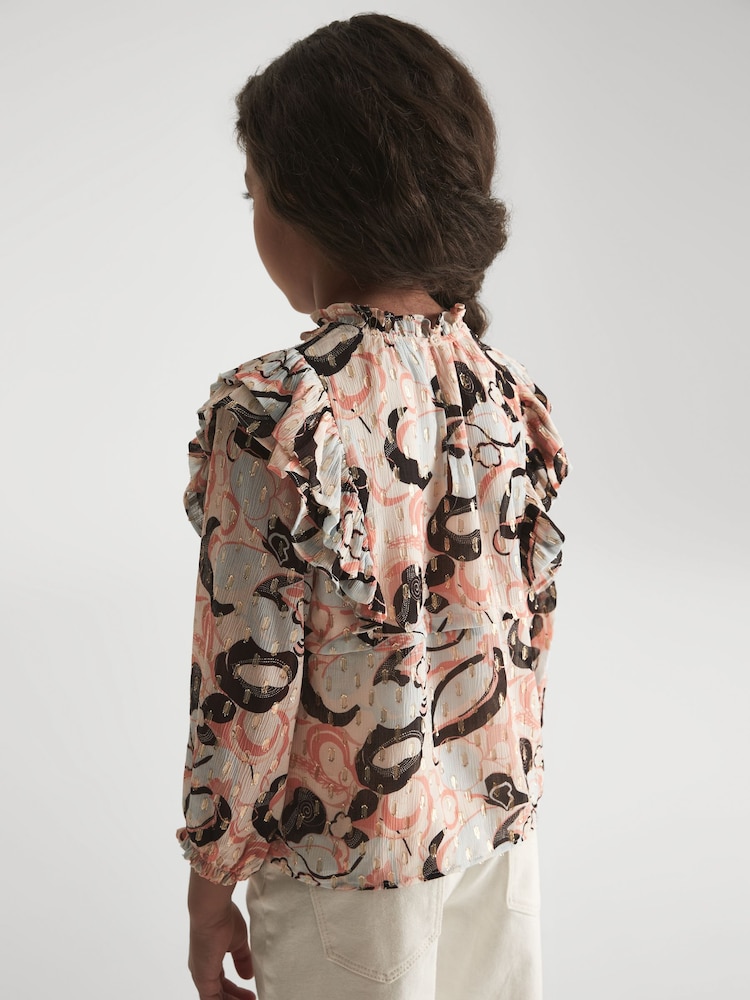 Reiss Blue Print Angelica 3-9 yrs Printed Ruffle Blouse - Image 4 of 4