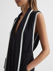 Reiss Black Celina Neck Tie Wide Leg Jumpsuit - Image 7 of 7