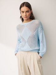 Emme by Marella Motto Blue Geo Loose Knit Jumper - Image 1 of 4
