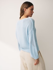 Emme by Marella Motto Blue Geo Loose Knit Jumper - Image 3 of 4