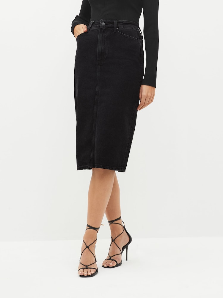 Paige Siren Denim Black Midi Skirt - Image 1 of 5