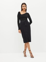Paige Siren Denim Black Midi Skirt - Image 2 of 5