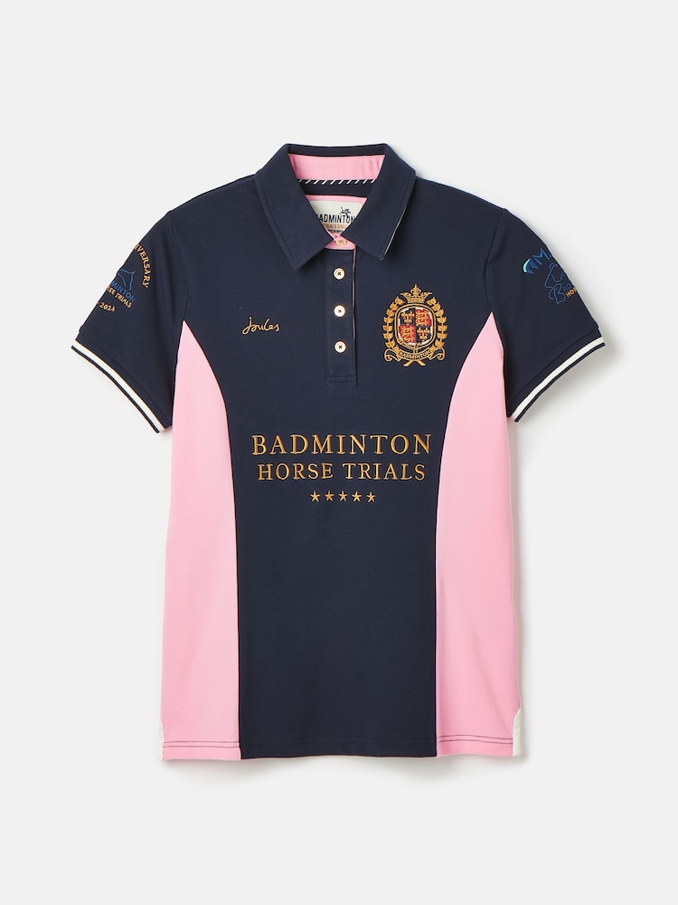Joules Official Badminton Navy & Pink Polo Shirt - Image 6 of 6