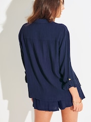 Pour Moi Blue Blu Crinkle Viscose Shirt - Image 2 of 6