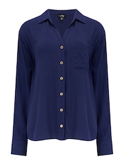 Pour Moi Blue Blu Crinkle Viscose Shirt - Image 5 of 6