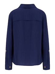 Pour Moi Blue Blu Crinkle Viscose Shirt - Image 6 of 6