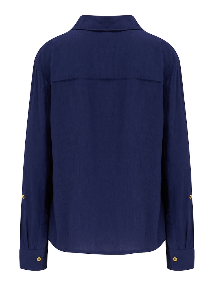 Pour Moi Blue Blu Crinkle Viscose Shirt - Image 6 of 6