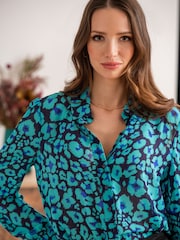 Pour Moi Black & Blue Floral Natalya Chiffon Shirt - Image 3 of 5
